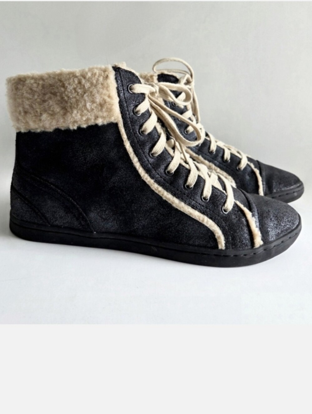 Rockport Shimmer Leather High Top Sneakers With Faux Shearling Trim, Size 11